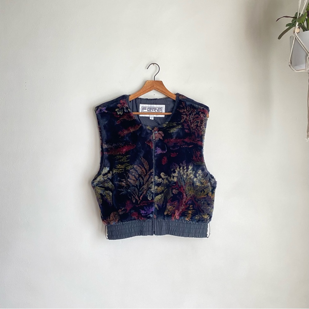 Black Gorpcore Floral Velvet Vest